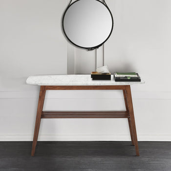 Castello 43" x 12" Rectangular Italian Carrara White Marble Console Table with Shelf